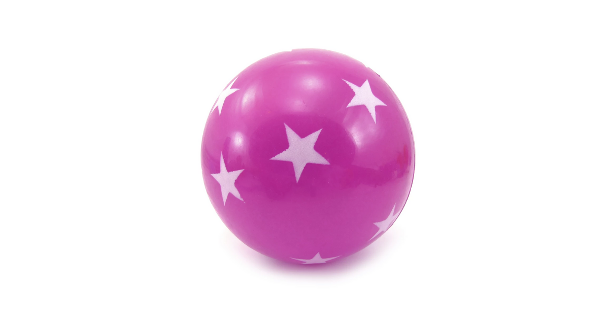 pink and purple ball with white starts