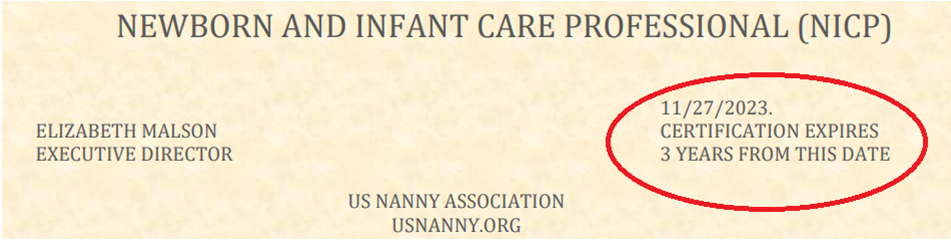 nanny certificate expiration